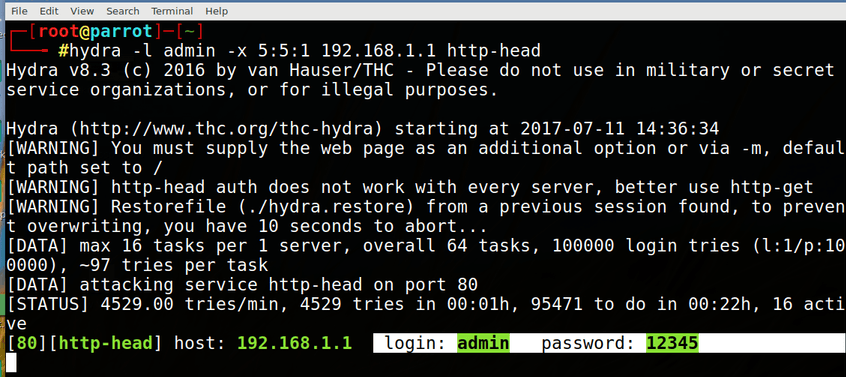 brute force attack on router using hydra 