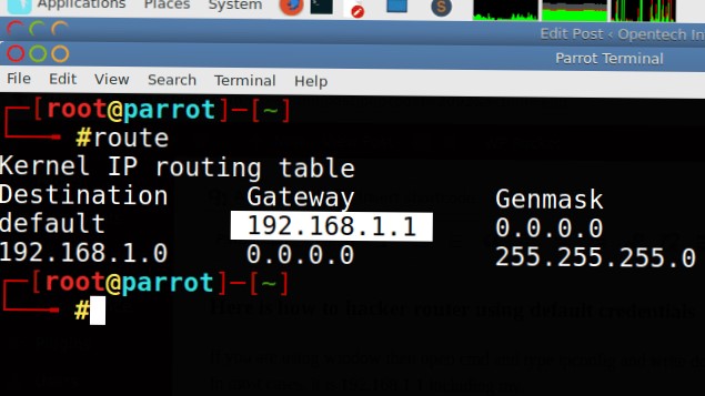 finding router Ip address using route command in Linux default gateway