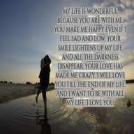 Love-DP with quotes: my life is wonderful is because of you are with me you make me happy even I feel sad land low your smile lightens up my life and all the darkness express your love has mad me crazy. I will love you till the lend of my life and I want to be with all my life I love you