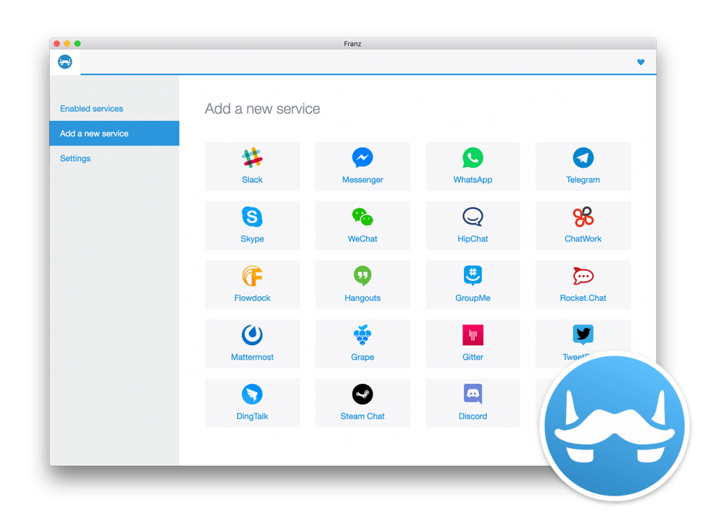 franz software app to use whatsapp, wechat, skyke in one place
