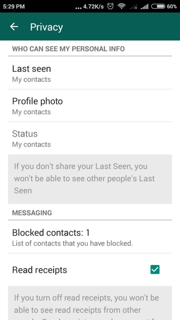 privacy settings in whatsapp