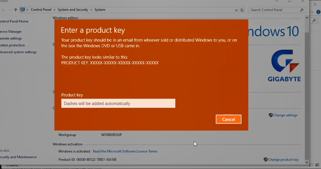 activate window 10 using product key