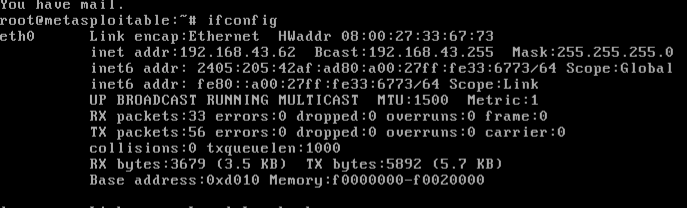 metasploitable ifocnfig ccommand