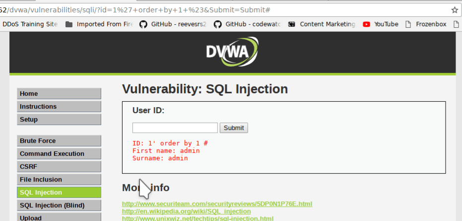 running order by 1 to find columns sql injection