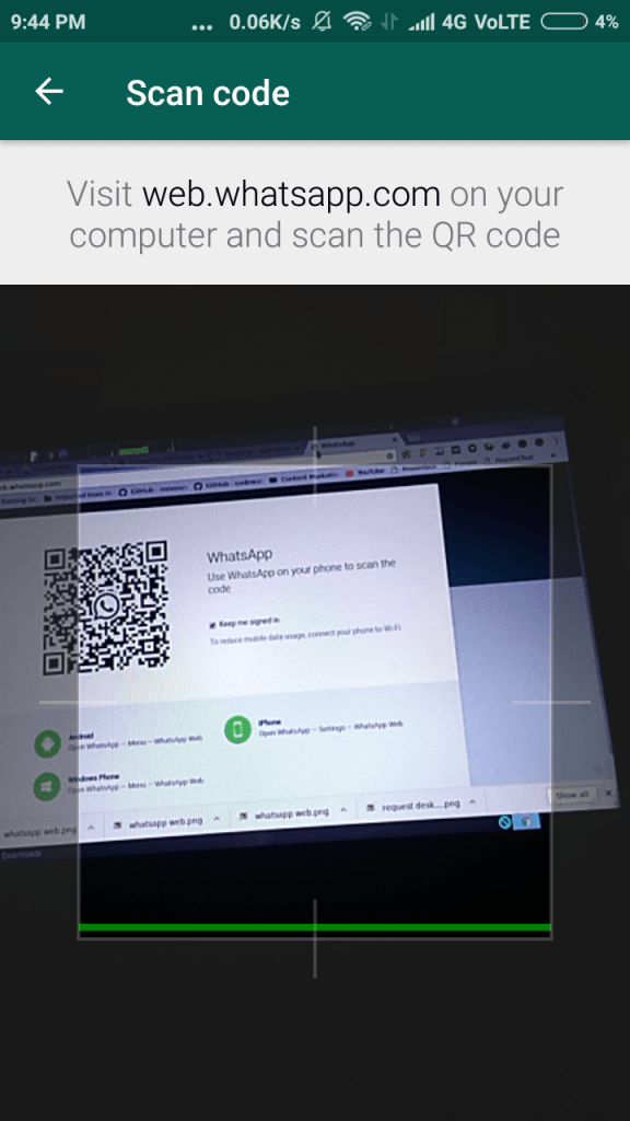 scanning whatsapp web code