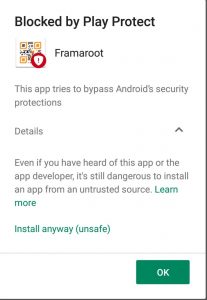 Framaroot Security Warning